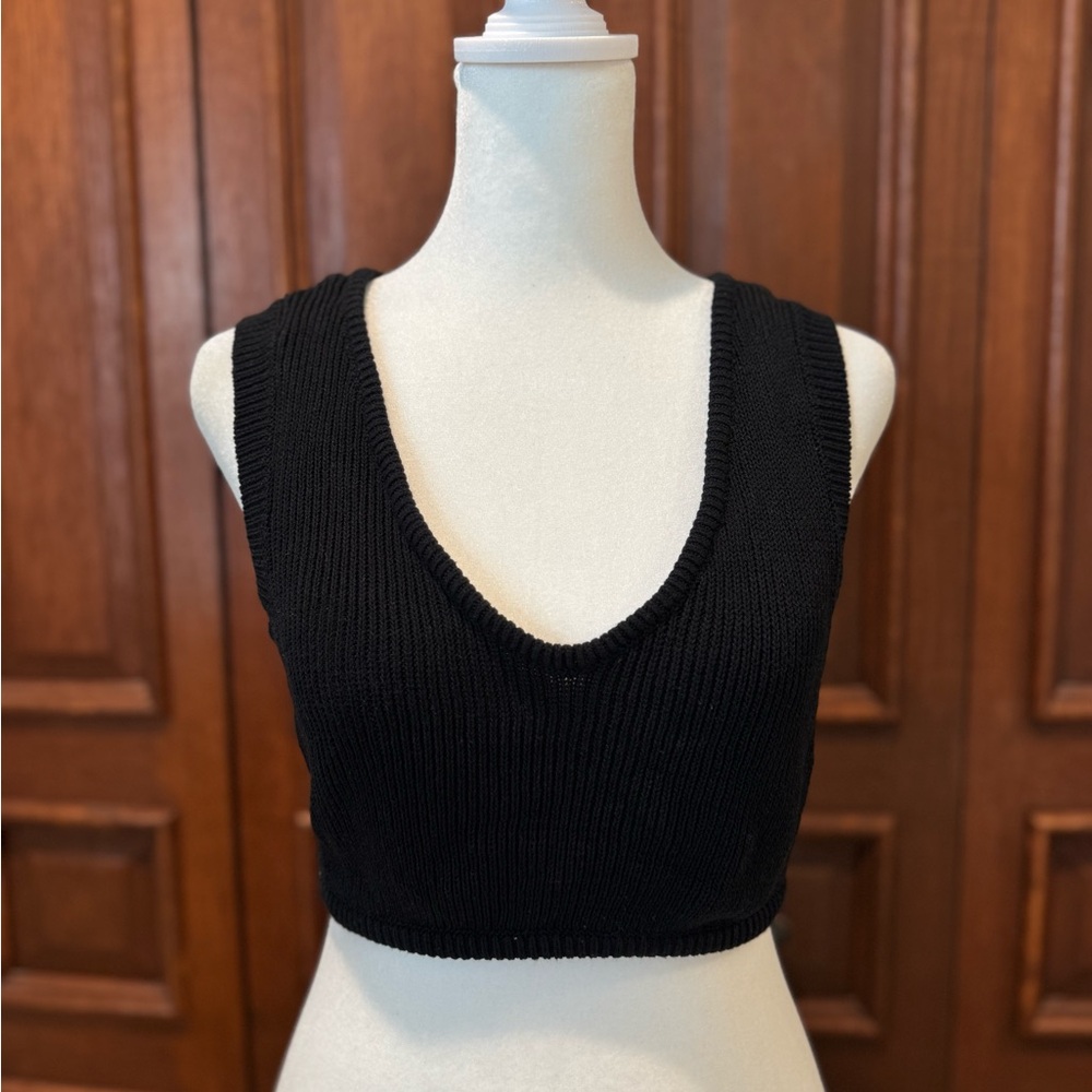 Free People FP Beach Knit Crop Tank – Black – XS